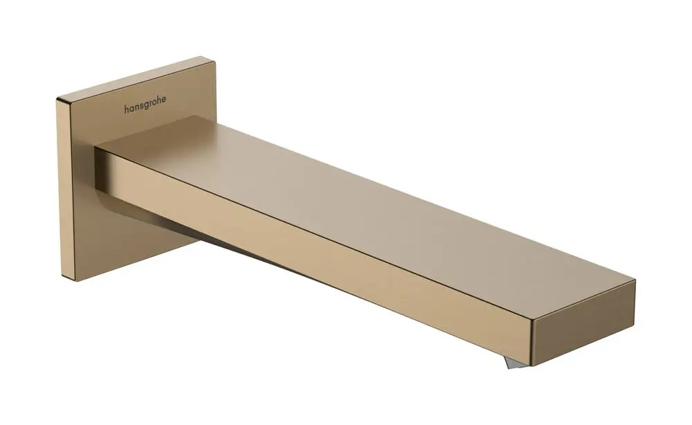 Wandmontierter Wasserhahn von Hansgrohe in gebürstetem Bronze-Finish mit rechteckiger, flacher Ausführung.